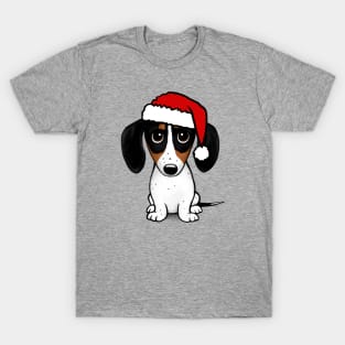 Piebald Dachshund with Santa Hat Cute Wiener Dog Christmas T-Shirt